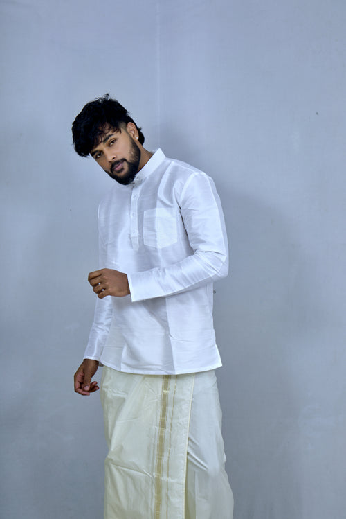 Classic White Mandarin Collar Kurta Shirt