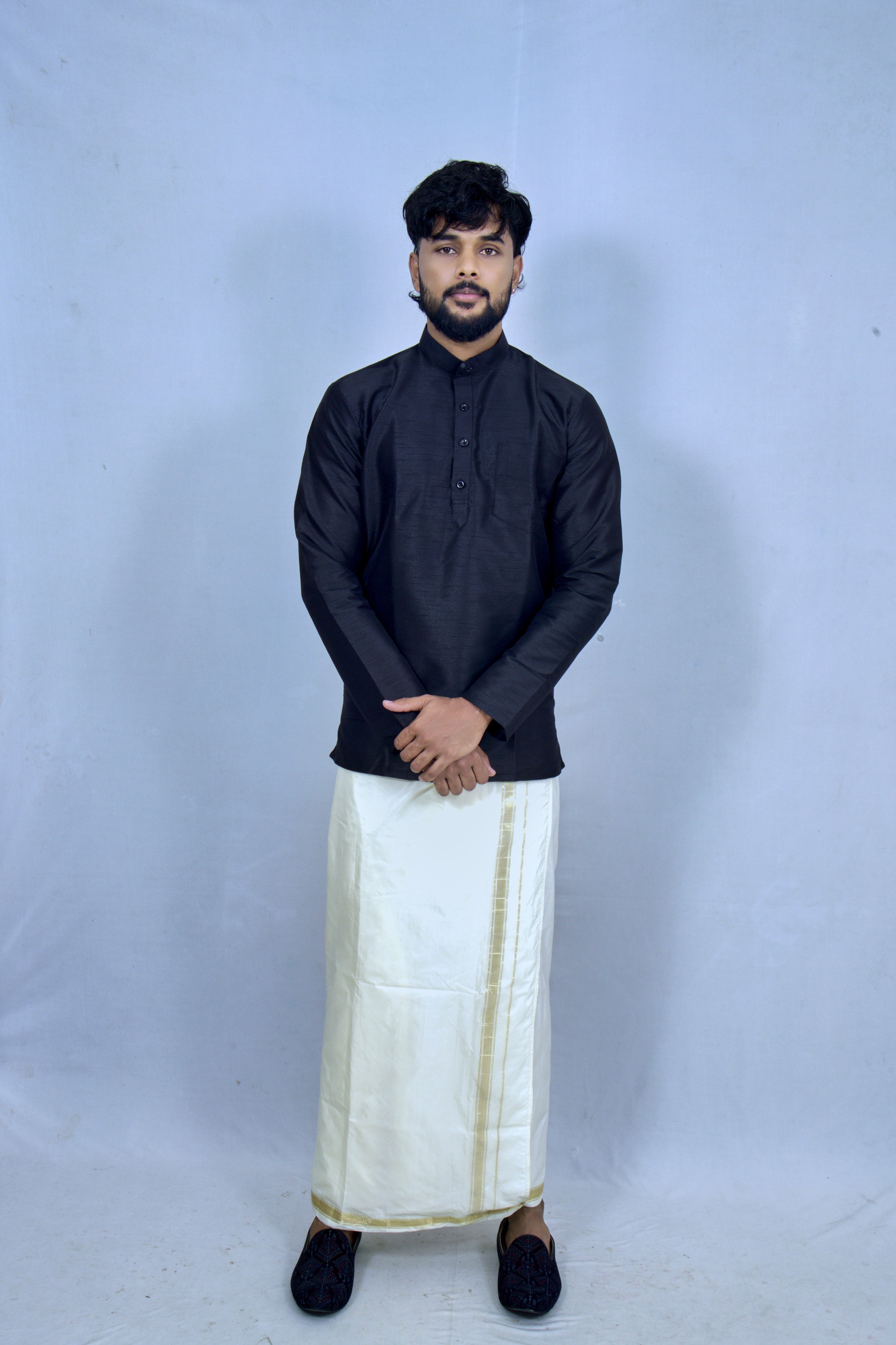 Classic Black Mandarin Collar Kurta