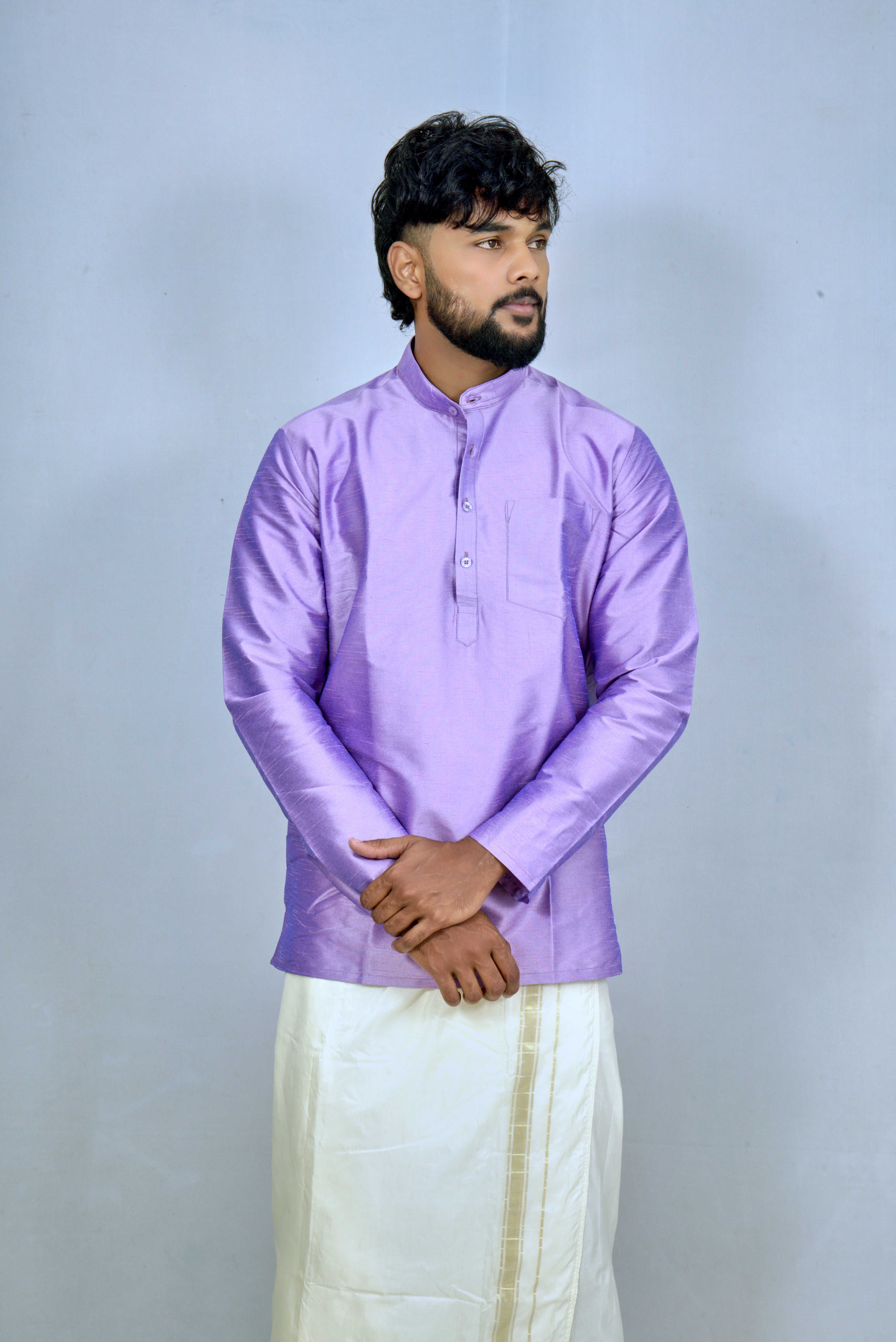 Elegant Lavender Mandarin Collar short Kurta