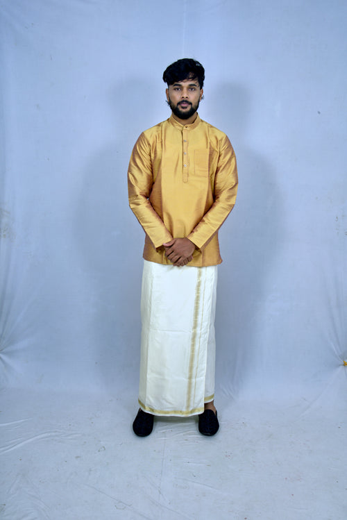 Golden Mustard Silk Blend Kurta