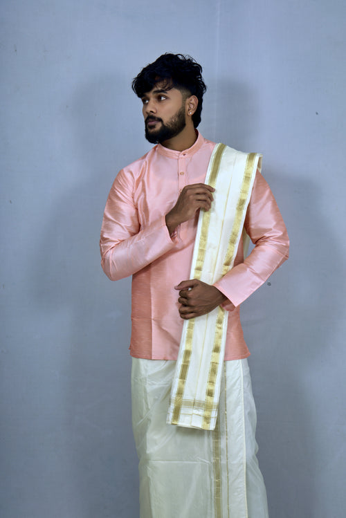 Elegant Salmon Mandarin Collar Kurta