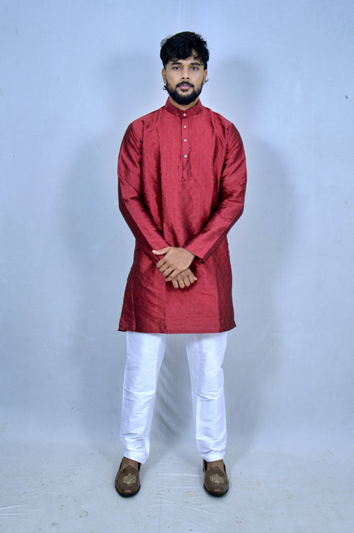 Classic Red Mandarin Collar Kurta