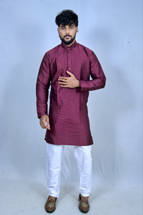 Maroon Jacquard Long Kurta
