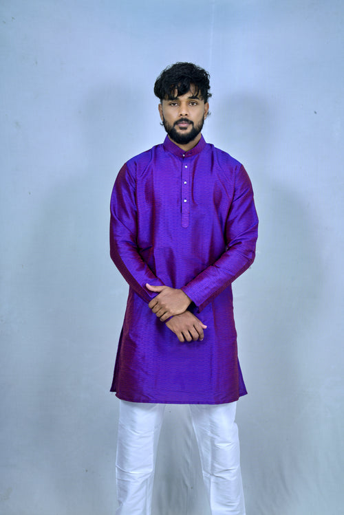 Men’s Purple Jacquard Kurta – Medium Length Ethnic Wear