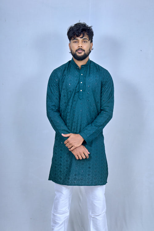 Men’s Green Embroidered Kurta – Premium Ethnic Wear